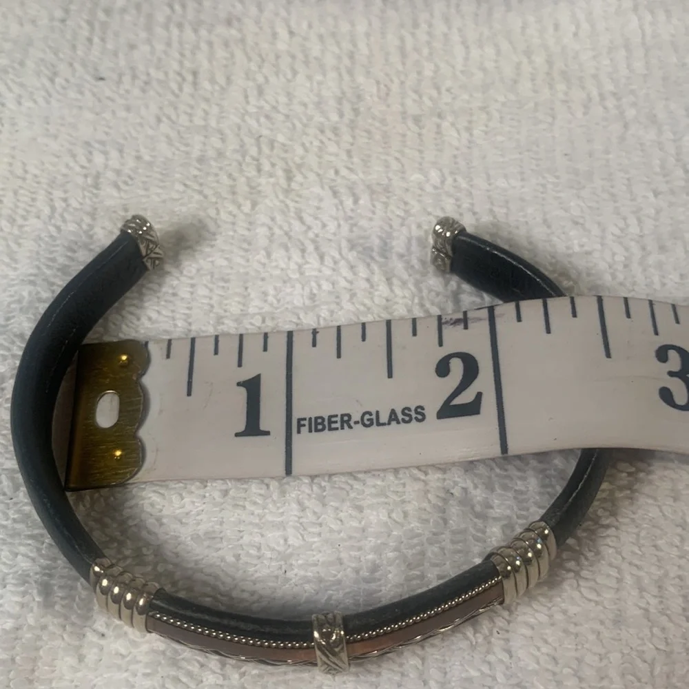 Unisex Black Leather Copper and Silver Cuff Bracelet